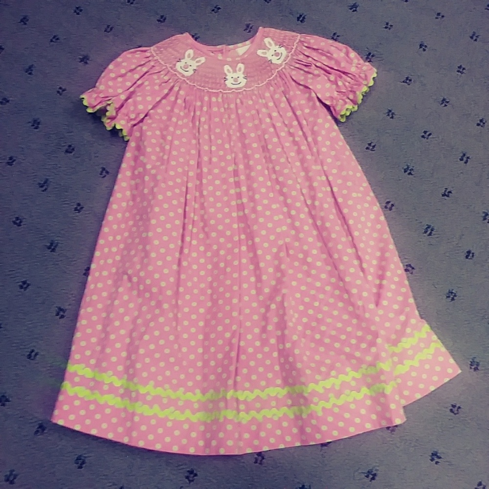 SMOCKED AUCTIONS PINK AND GREEN DRESS